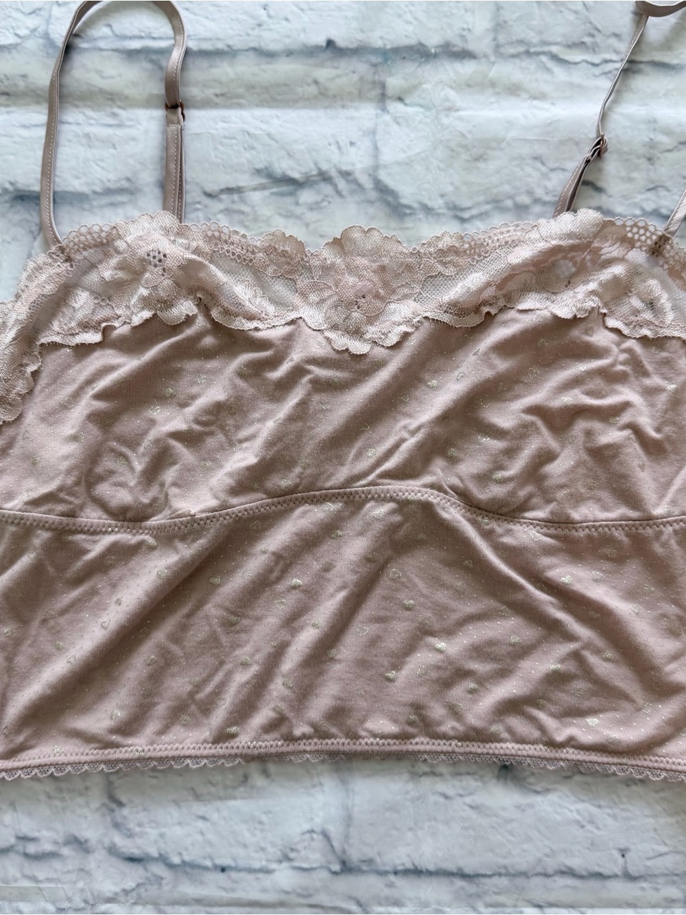 Victoria’s Secret Cami M | Pink Heart Metallic Lace Trim
